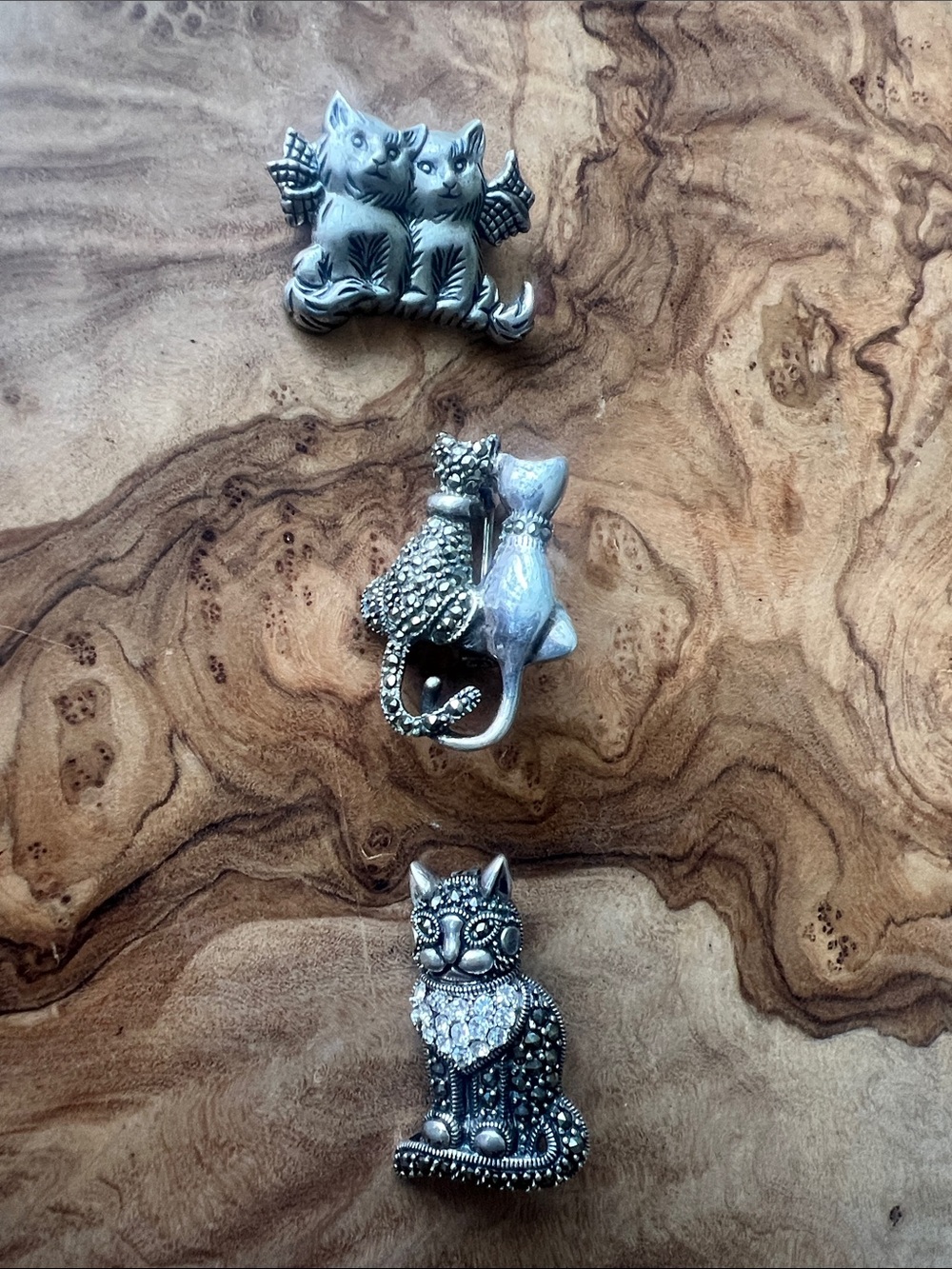 LOT of 3 signed sterling silver 925 cat brooches small